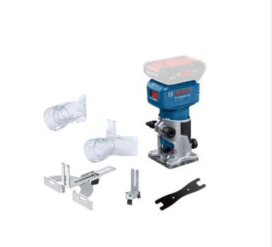 Akkukäyttöinen yläjyrsin Bosch GLF 18V-8 Professional; 18 V (ilman akkua ja laturia) + Lisävarusteet