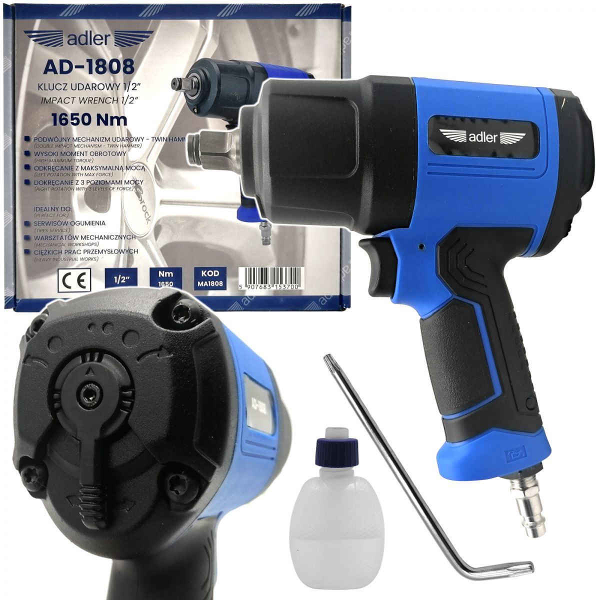 Paineilmakäyttöinen mutterinväännin iskumekanismilla Adler MA1808