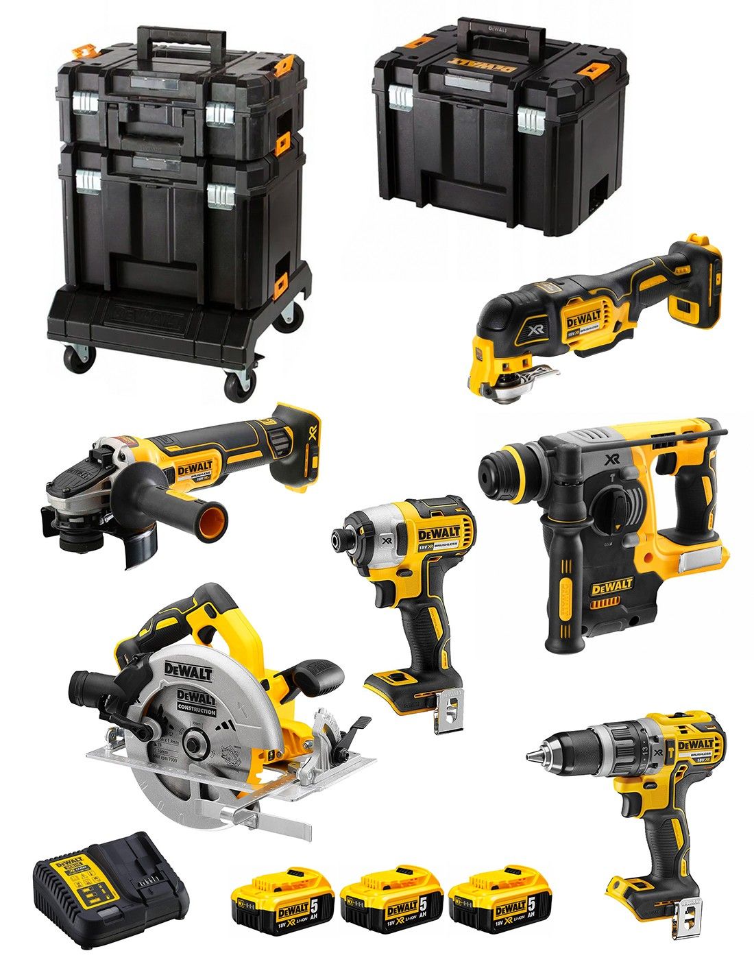 Työkalusarja DeWalt DCK685P3T-QW (DCD796 + DCF887 + DCH273 + DCG405 + DCS570 + DCS355); 18 V; 3x5,0 Ah akku