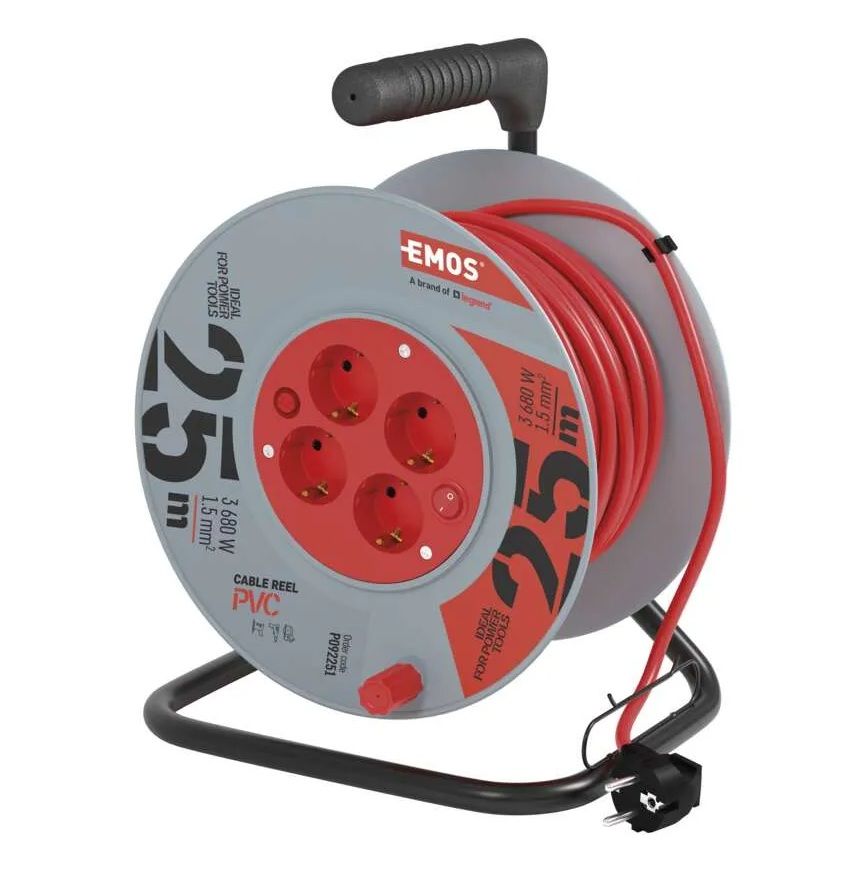 Jatkojohto kelalla Emos P092251; 25 m; 3x1,5 mm²
