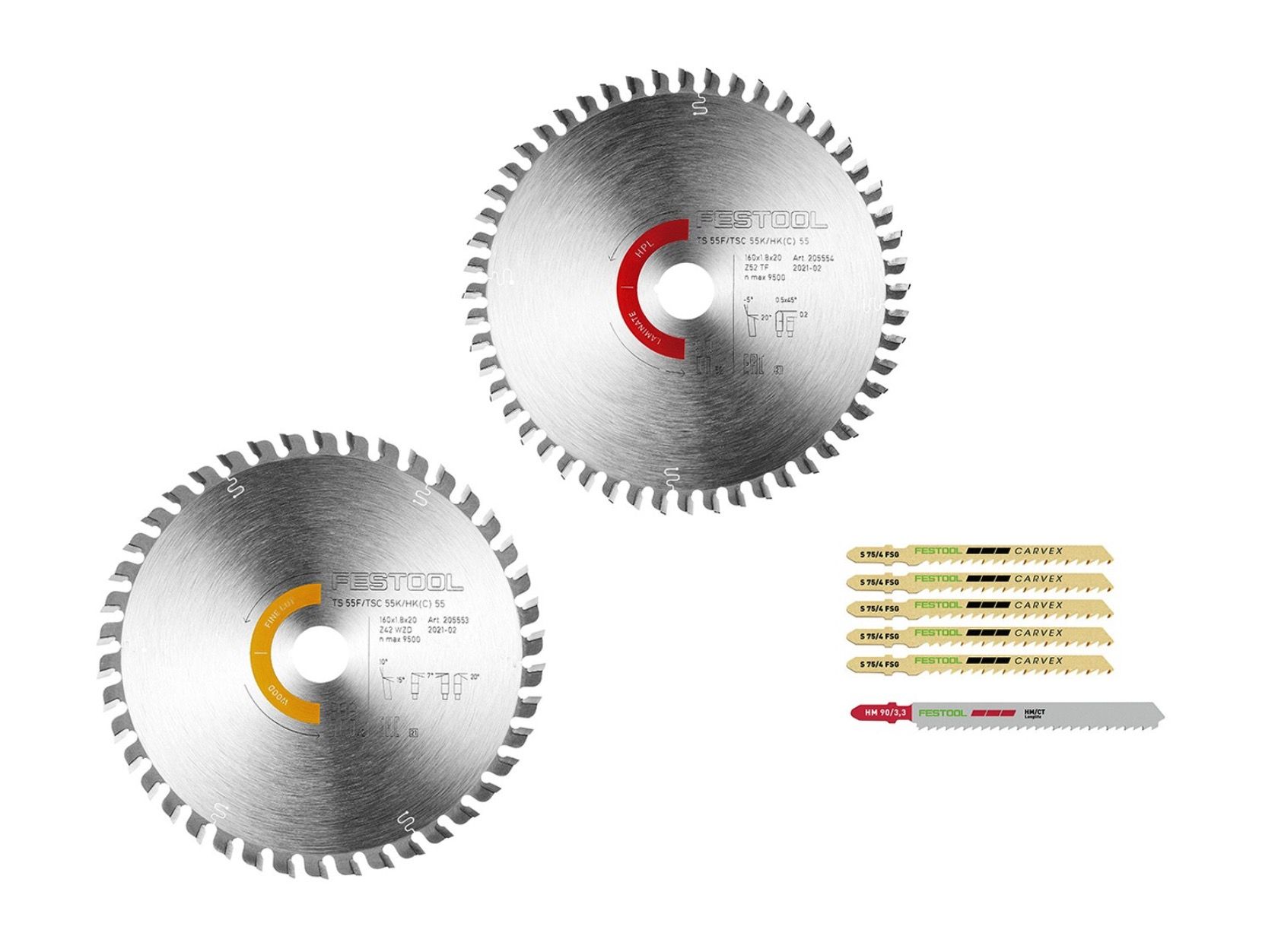 Katkaisulaikat Festool KSB-SORT/2 W/L; 160x1,8x20 mm; Z42/Z52; 10/-5°; 2 kpl + terät...