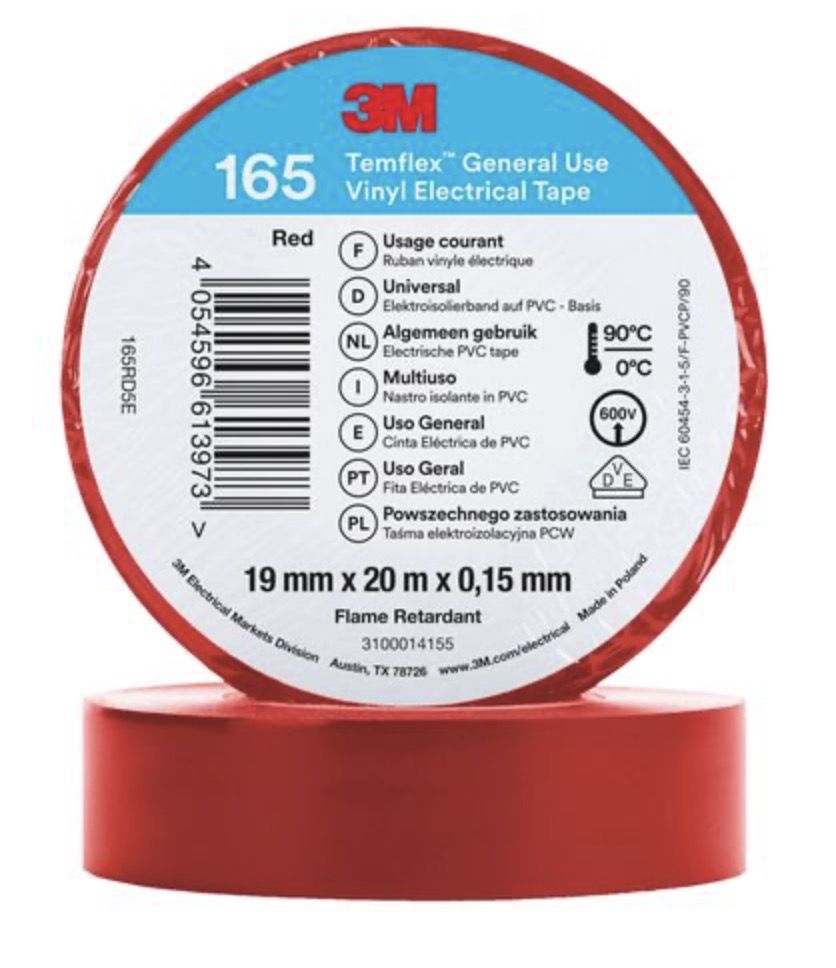 Eristysteippi 3M Temflex 165; 19 mm; 20 m; punainen