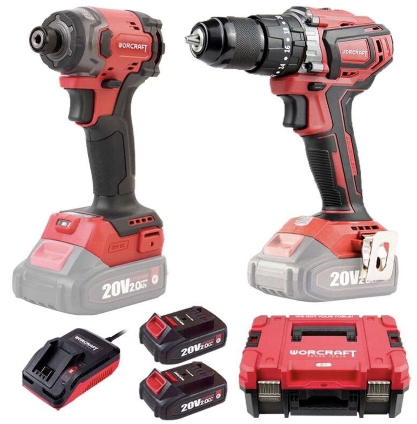 Työkalusarja Worcraft XCUBE030 (CHD-S20LiBA + CIS-S20LiB-260); 20 V; 2x2,0 Ah akku