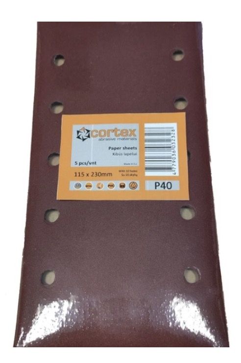 Hiomapaperi tasohiomakoneeseen Cortex 31421; 115x230 mm; P180; 5 kpl.