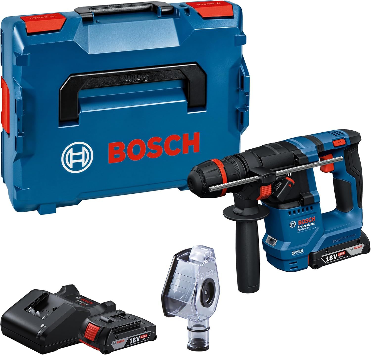 Akkukäyttöinen poravasara Bosch GBH 18V-18 X Professional; 1,5 J; 18 V; 2x2,0 Ah akku