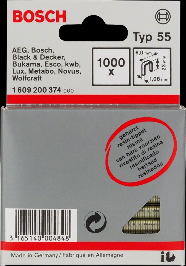 Niitit Bosch; 6x23 mm; 1000 kpl.; tyyppi 55; teräs