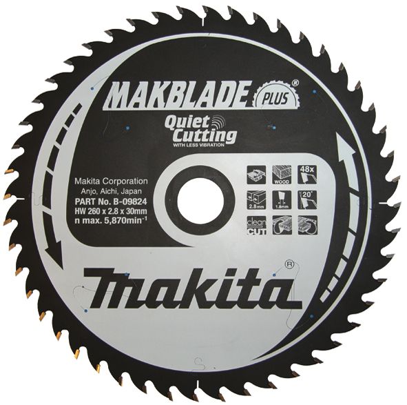 Katkaisuterä puulle Makita; 260x2,8x30,0 mm; Z48; 20°