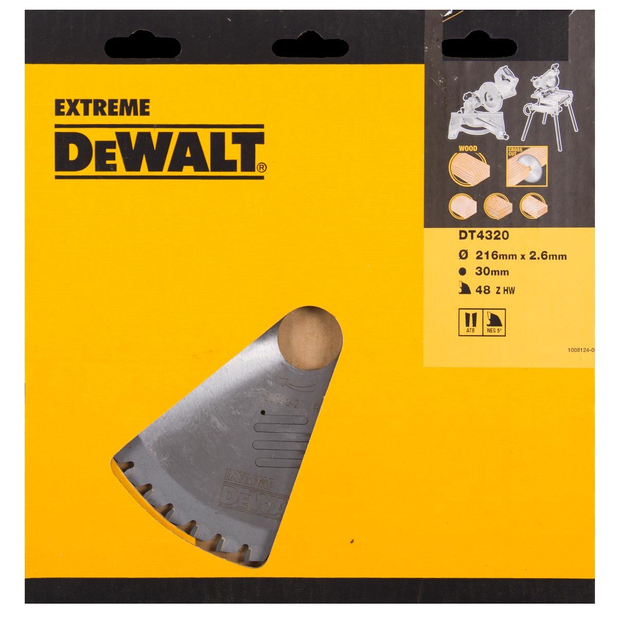 Katkaisuterä puulle DeWalt; 216x2,6x30,0 mm; Z48; -5°